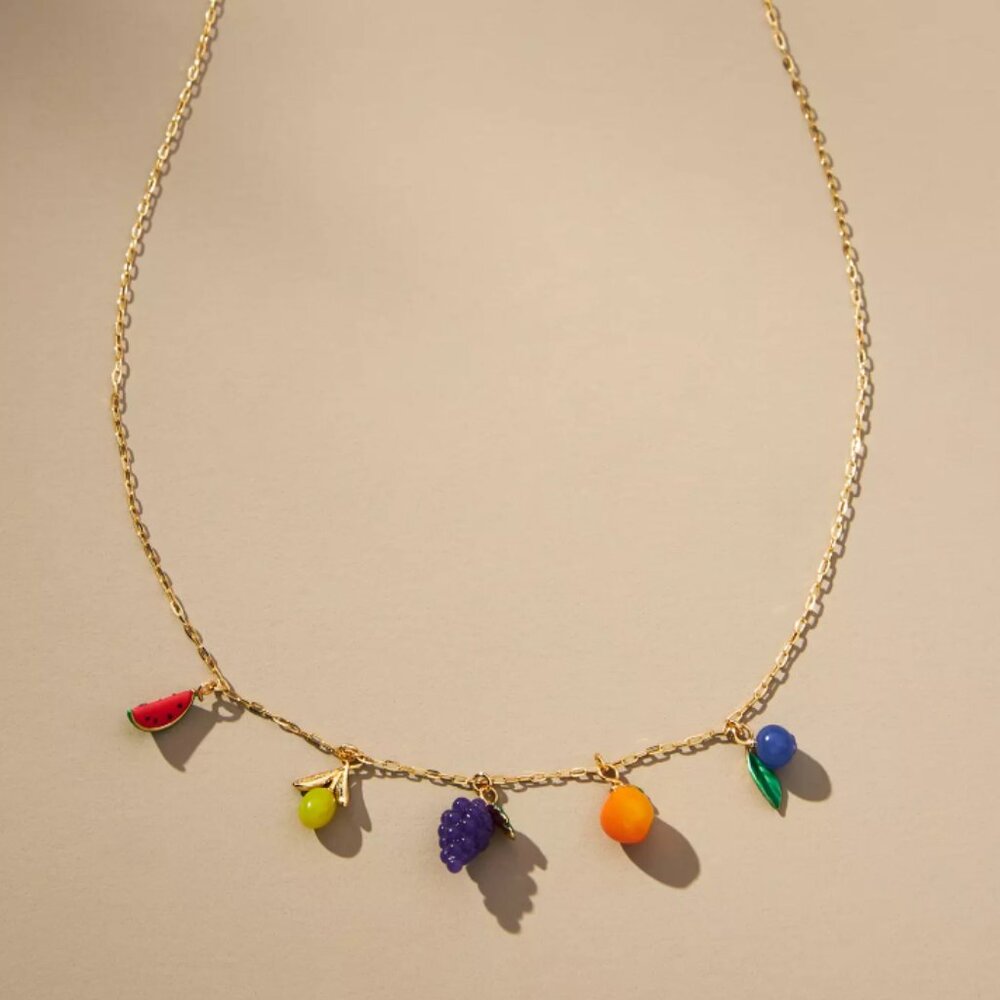 Anthropologie Fruit Charm Necklace 🍉🍋🍇🍊🫐 - Picture 3 of 3